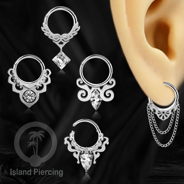 Hinged Segment Ring Anting Tindik Stainless warna silver Septum body Jewelry Zirconia