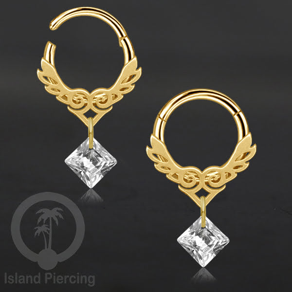 Hinged Segment Ring Anting Tindik Stainless warna gold Septum body Jewelry dengan Zirconia
