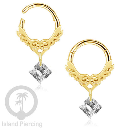 Hinged Segment Ring Anting Tindik Stainless warna gold Septum body Jewelry dengan Zirconia