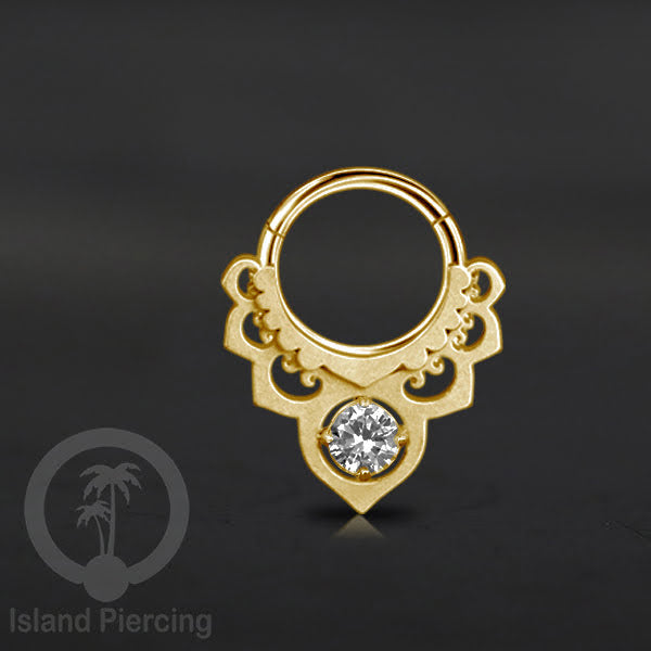 Hinged Segment Ring Anting Tindik Stainless warna gold Septum body Jewelry dengan Zirconia
