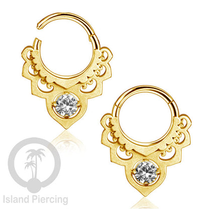 Hinged Segment Ring Anting Tindik Stainless warna gold Septum body Jewelry dengan Zirconia