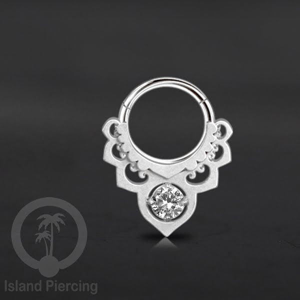 Hinged Segment Ring Anting Tindik Stainless warna silver Septum body Jewelry Zirconia