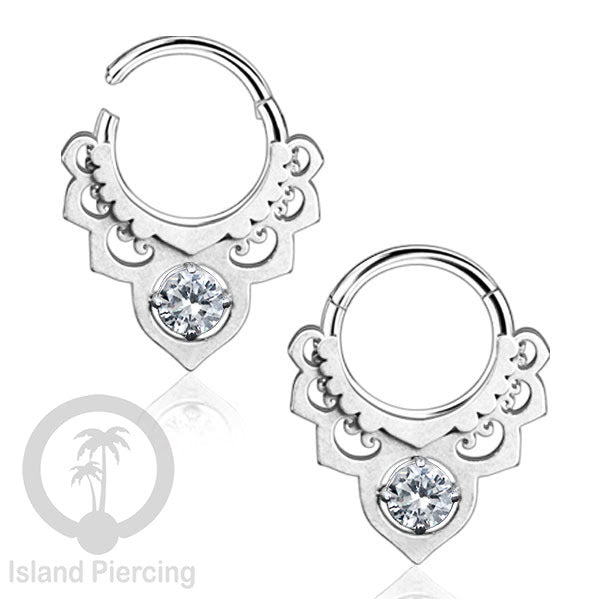 Hinged Segment Ring Anting Tindik Stainless warna silver Septum body Jewelry Zirconia