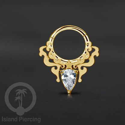 Hinged Segment Ring Anting Tindik Stainless warna gold Septum body Jewelry dengan Zirconia