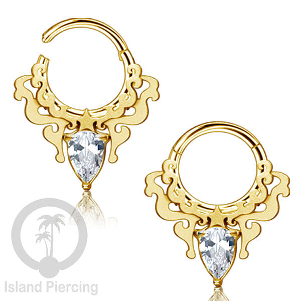 Hinged Segment Ring Anting Tindik Stainless warna gold Septum body Jewelry dengan Zirconia