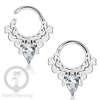Hinged Segment Ring Anting Tindik Stainless warna silver Septum body Jewelry Zirconia