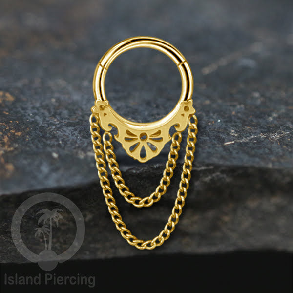 Hinged Segment Ring Anting Tindik Stainless warna gold Septum body Jewelry dengan Zirconia