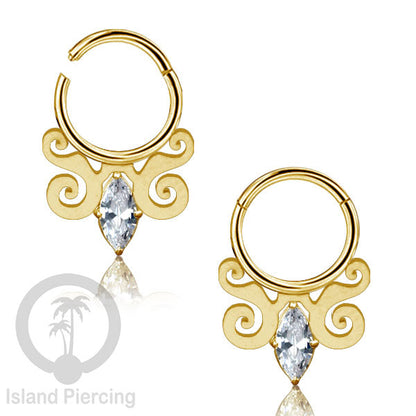 Hinged Segment Ring Anting Tindik Stainless warna gold Septum body Jewelry dengan Zirconia