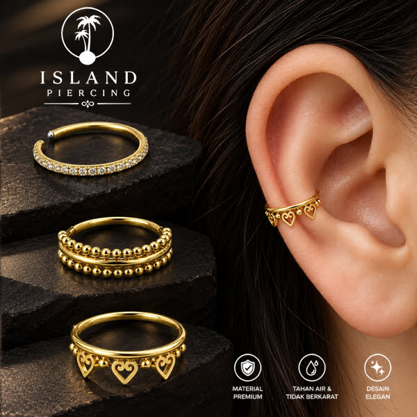 Perhiasan Stainless Conch Piercing Ring Conch Body Jewelry Segment Ring unik warna emas