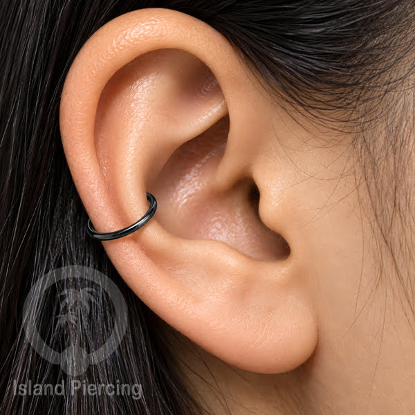 Perhiasan Stainless Conch Piering Ring Conch Body Jewelry Segment Ring Silver &amp; Black