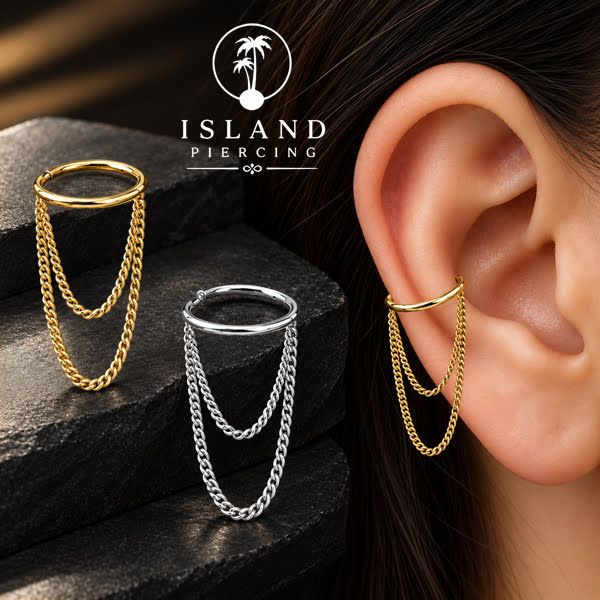 Perhiasan Stainless Conch Piercing Ring Conch Body Jewelry Segment Ring dengan Rantai