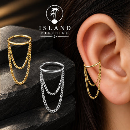 Perhiasan Stainless Conch Piercing Ring Conch Body Jewelry Segment Ring dengan Rantai