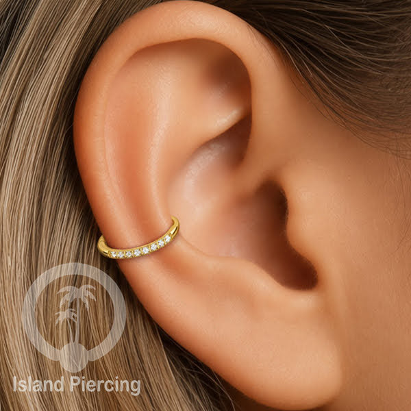 Perhiasan Stainless Anting Conch Piercing Ring Conch Body Jewelry dengan Kristal