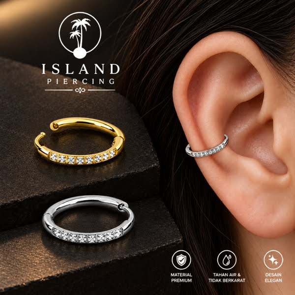 Perhiasan Stainless Anting Conch Piercing Ring Conch Body Jewelry dengan Kristal