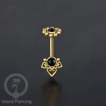 Tindik Anting Helix Stainless motif hati kecil warna gold dengan batu, Steel Helix piercing