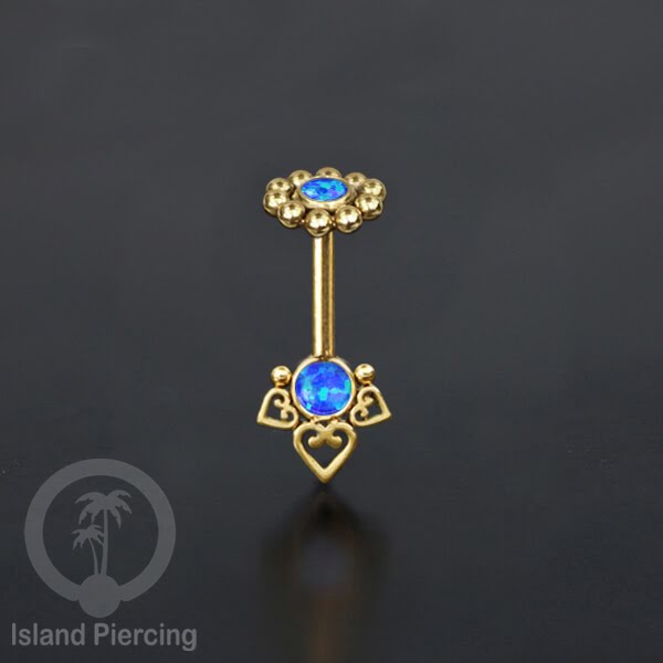 Tindik Anting Helix Stainless motif hati kecil warna gold dengan batu, Steel Helix piercing