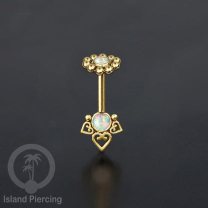 Tindik Anting Helix Stainless motif hati kecil warna gold dengan batu, Steel Helix piercing
