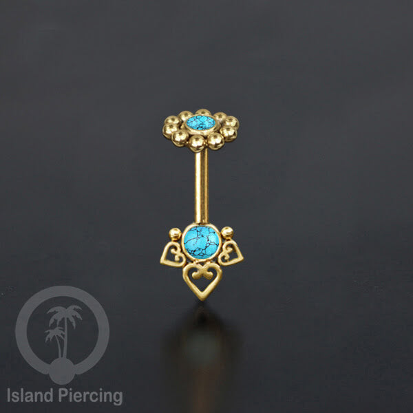 Tindik Anting Helix Stainless motif hati kecil warna gold dengan batu, Steel Helix piercing