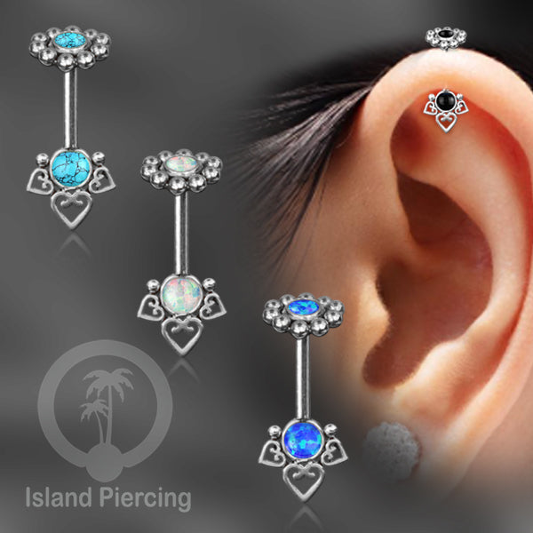 Tindik Anting Helix Stainless motif hati kecil warna silver dengan batu, Steel Helix piercing