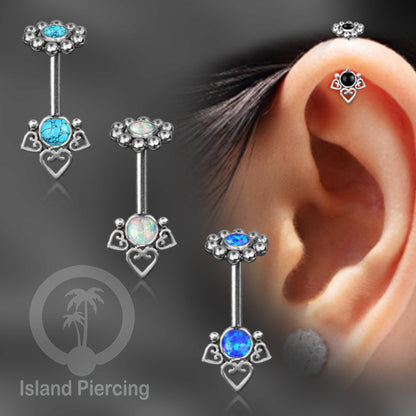 Tindik Anting Helix Stainless motif hati kecil warna silver dengan batu, Steel Helix piercing