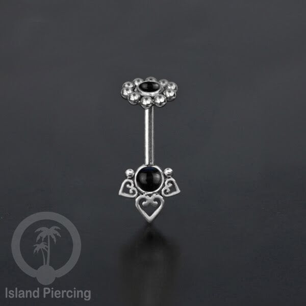 Tindik Anting Helix Stainless motif hati kecil warna silver dengan batu, Steel Helix piercing