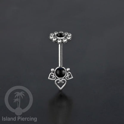 Tindik Anting Helix Stainless motif hati kecil warna silver dengan batu, Steel Helix piercing
