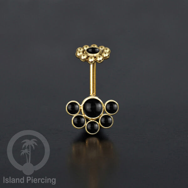 Tindik Anting Helix Stainless warna gold dengan 6 batu, Opal biru, Opal putih, Onyx atau Turquoise