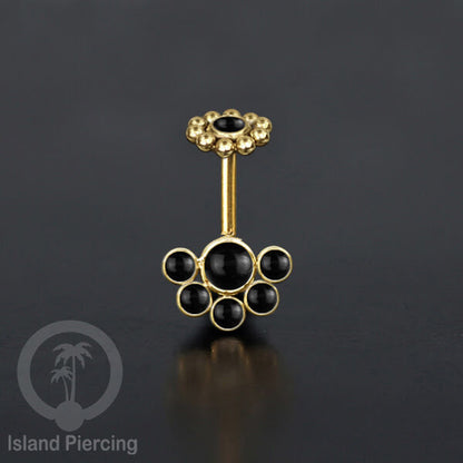Tindik Anting Helix Stainless warna gold dengan 6 batu, Opal biru, Opal putih, Onyx atau Turquoise