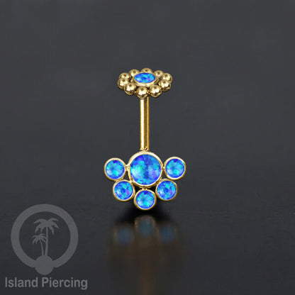 Tindik Anting Helix Stainless warna gold dengan 6 batu, Opal biru, Opal putih, Onyx atau Turquoise