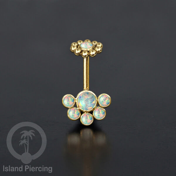 Tindik Anting Helix Stainless warna gold dengan 6 batu, Opal biru, Opal putih, Onyx atau Turquoise
