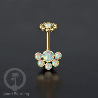 Tindik Anting Helix Stainless warna gold dengan 6 batu, Opal biru, Opal putih, Onyx atau Turquoise