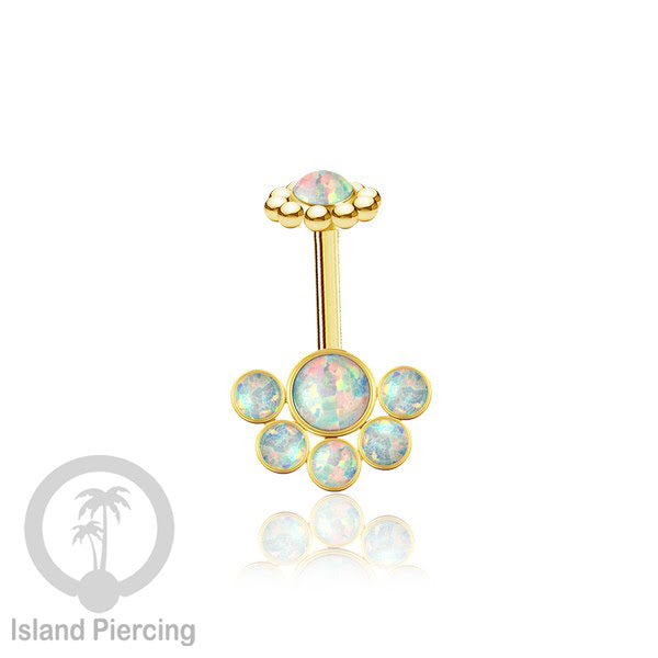 Tindik Anting Helix Stainless warna gold dengan 6 batu, Opal biru, Opal putih, Onyx atau Turquoise