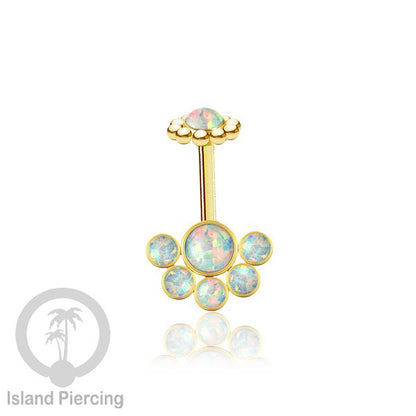 Tindik Anting Helix Stainless warna gold dengan 6 batu, Opal biru, Opal putih, Onyx atau Turquoise