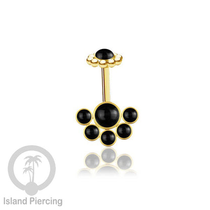 Tindik Anting Helix Stainless warna gold dengan 6 batu, Opal biru, Opal putih, Onyx atau Turquoise