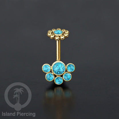 Tindik Anting Helix Stainless warna gold dengan 6 batu, Opal biru, Opal putih, Onyx atau Turquoise