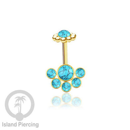 Tindik Anting Helix Stainless warna gold dengan 6 batu, Opal biru, Opal putih, Onyx atau Turquoise