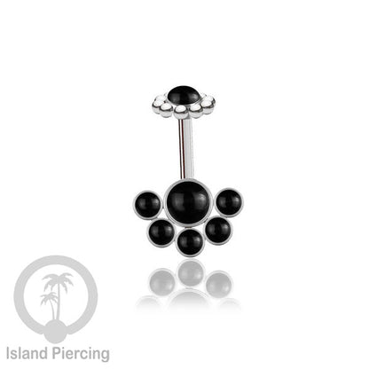 Tindik Anting Helix Stainless warna silver dengan 6 batu, Opal biru, Opal putih, Onyx atau Turquoise