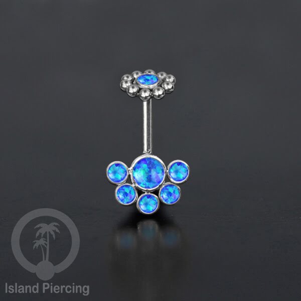 Tindik Anting Helix Stainless warna silver dengan 6 batu, Opal biru, Opal putih, Onyx atau Turquoise