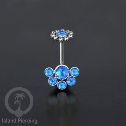 Tindik Anting Helix Stainless warna silver dengan 6 batu, Opal biru, Opal putih, Onyx atau Turquoise