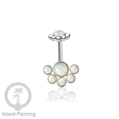 Tindik Anting Helix Stainless warna silver dengan 6 batu, Opal biru, Opal putih, Onyx atau Turquoise