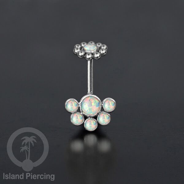 Tindik Anting Helix Stainless warna silver dengan 6 batu, Opal biru, Opal putih, Onyx atau Turquoise