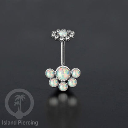 Tindik Anting Helix Stainless warna silver dengan 6 batu, Opal biru, Opal putih, Onyx atau Turquoise