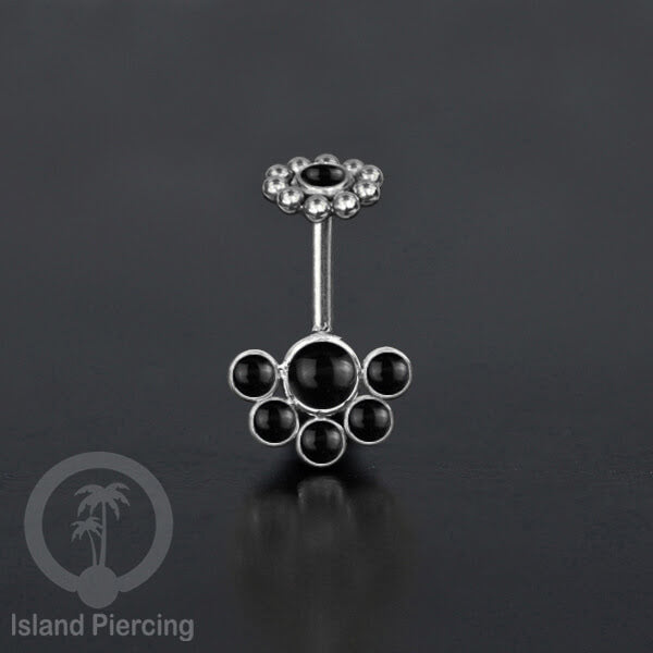 Tindik Anting Helix Stainless warna silver dengan 6 batu, Opal biru, Opal putih, Onyx atau Turquoise