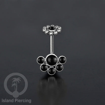 Tindik Anting Helix Stainless warna silver dengan 6 batu, Opal biru, Opal putih, Onyx atau Turquoise