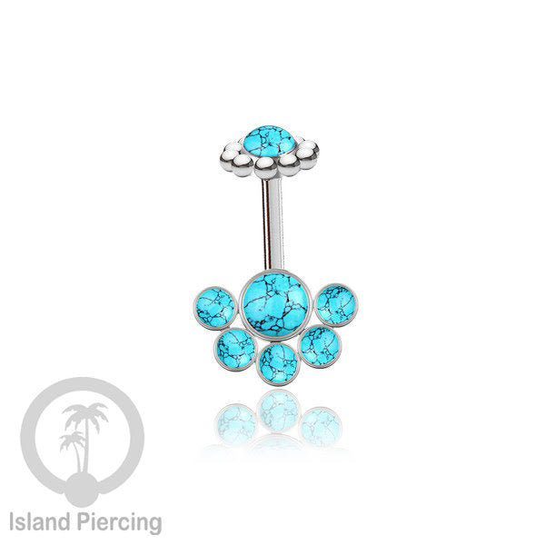 Tindik Anting Helix Stainless warna silver dengan 6 batu, Opal biru, Opal putih, Onyx atau Turquoise