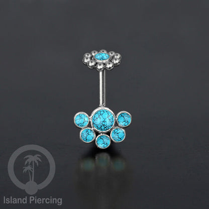 Tindik Anting Helix Stainless warna silver dengan 6 batu, Opal biru, Opal putih, Onyx atau Turquoise