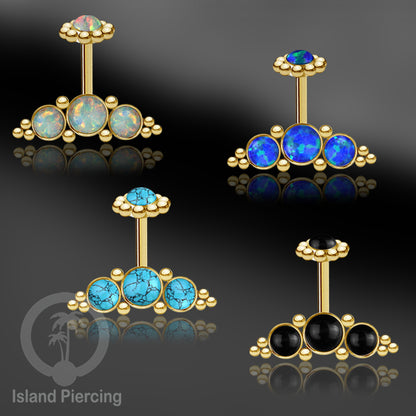 Tindik Anting Helix Stainless warna gold dengan batu, Opal biru, Opal putih, Onyx atau Turquoise
