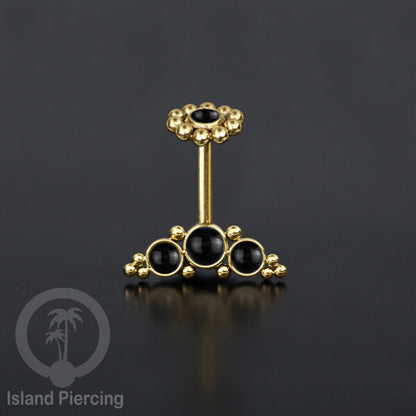 Tindik Anting Helix Stainless warna gold dengan batu, Opal biru, Opal putih, Onyx atau Turquoise