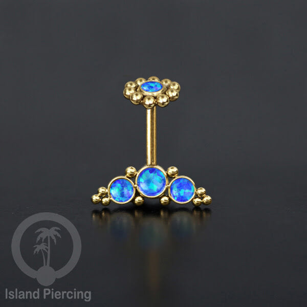 Tindik Anting Helix Stainless warna gold dengan batu, Opal biru, Opal putih, Onyx atau Turquoise