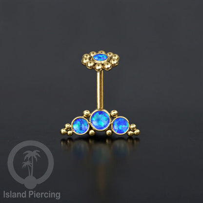 Tindik Anting Helix Stainless warna gold dengan batu, Opal biru, Opal putih, Onyx atau Turquoise